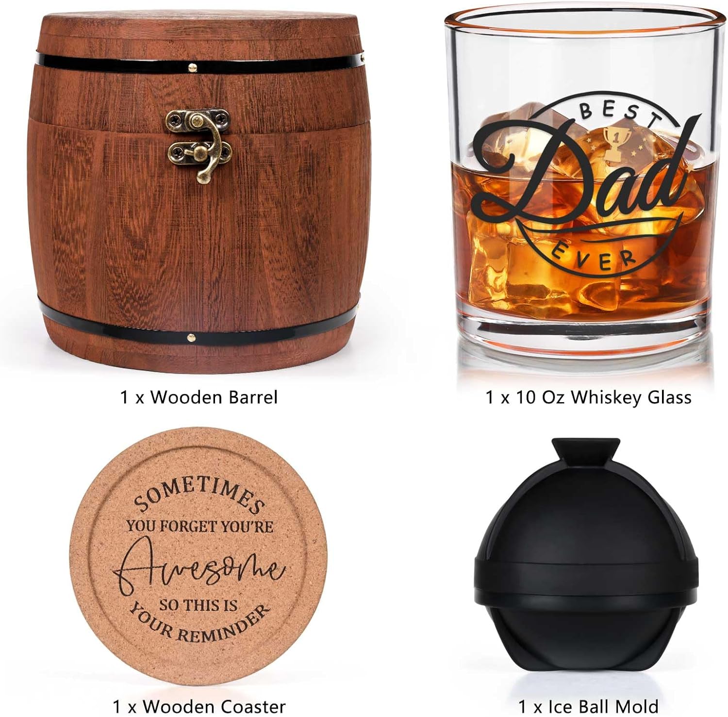Futtumy 10 oz Best Dad Ever Gifts Whiskey Glass, Fathers Gifts Day from Daughter Wife Son Kids, Dad Gift for Father's Day, Bonus Dads Fathers Gift Day for Dads Christmas Birthday (With Barrel Box) - Image 6