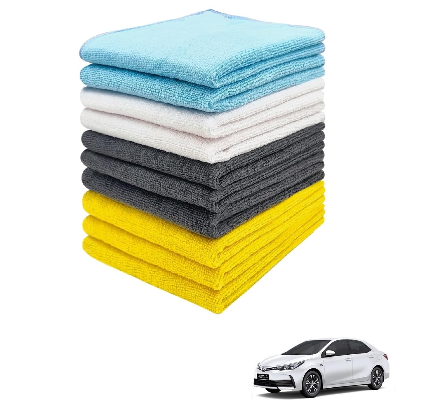 Kozdiko Car Microfiber Cleaning Cloths 40x40cms 300 GSM (Pack of 10) Multi-Colour Highly Absorbent Lint and Streak Free Wash Cloth Compatible with Toyota Corolla New Altis