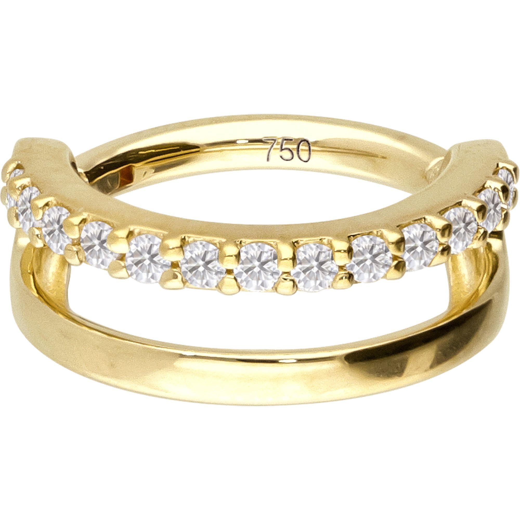 PIERCINGLINE Piercing Ring 14K Gold Segmentring Clicker EINGEFASSTE MOISSANITE + DOPPELRING 585er Gold - Goldfarben