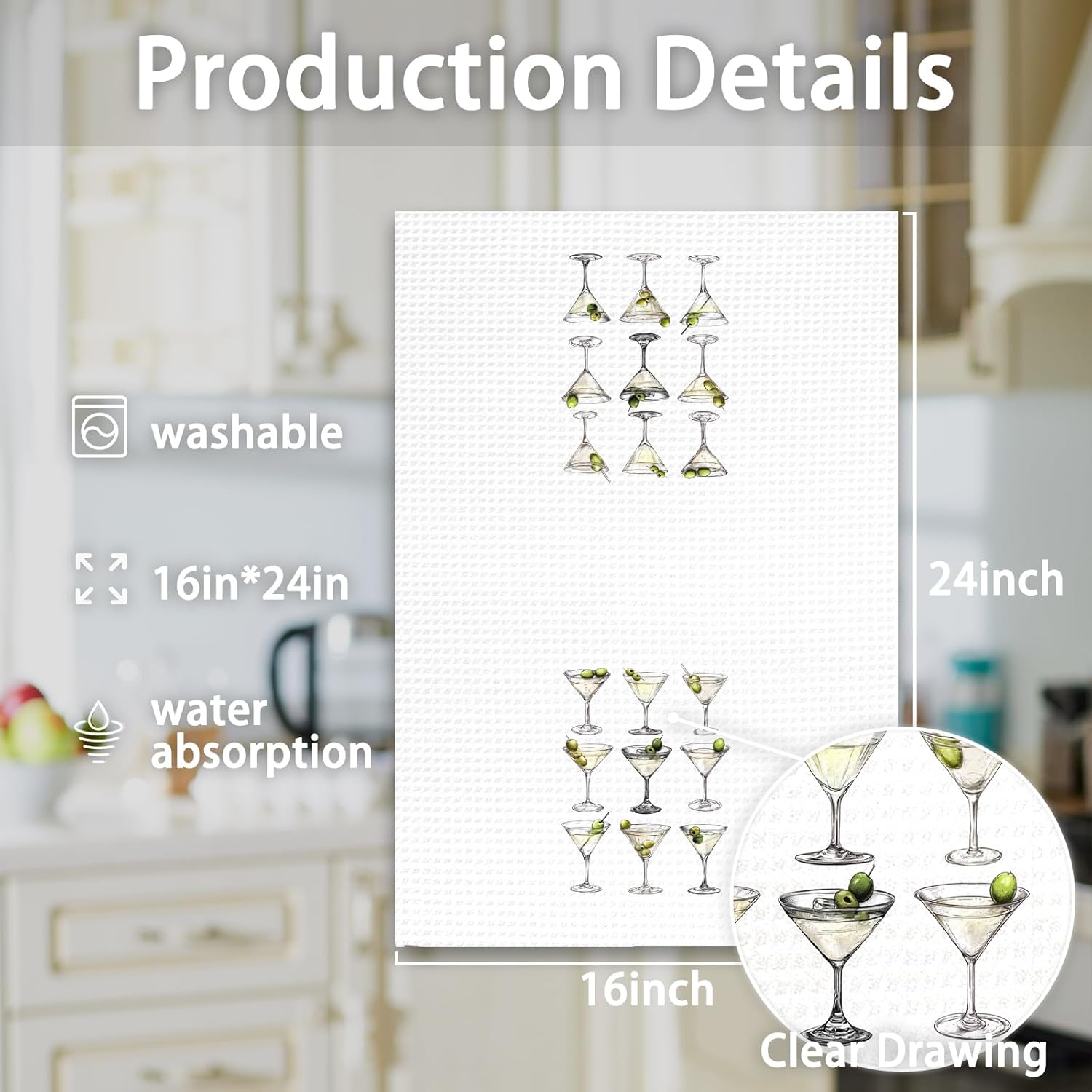 Martini Decor Kitchen Towels, DirtyMartini Hand Towels, DirtyMartini Glasses Dish Towel Tea Towel for Kitchen Home Bar Decorative, MartiniGifts for Martini Lovers Bar Kitchens Decor, 16x24In - Image 7