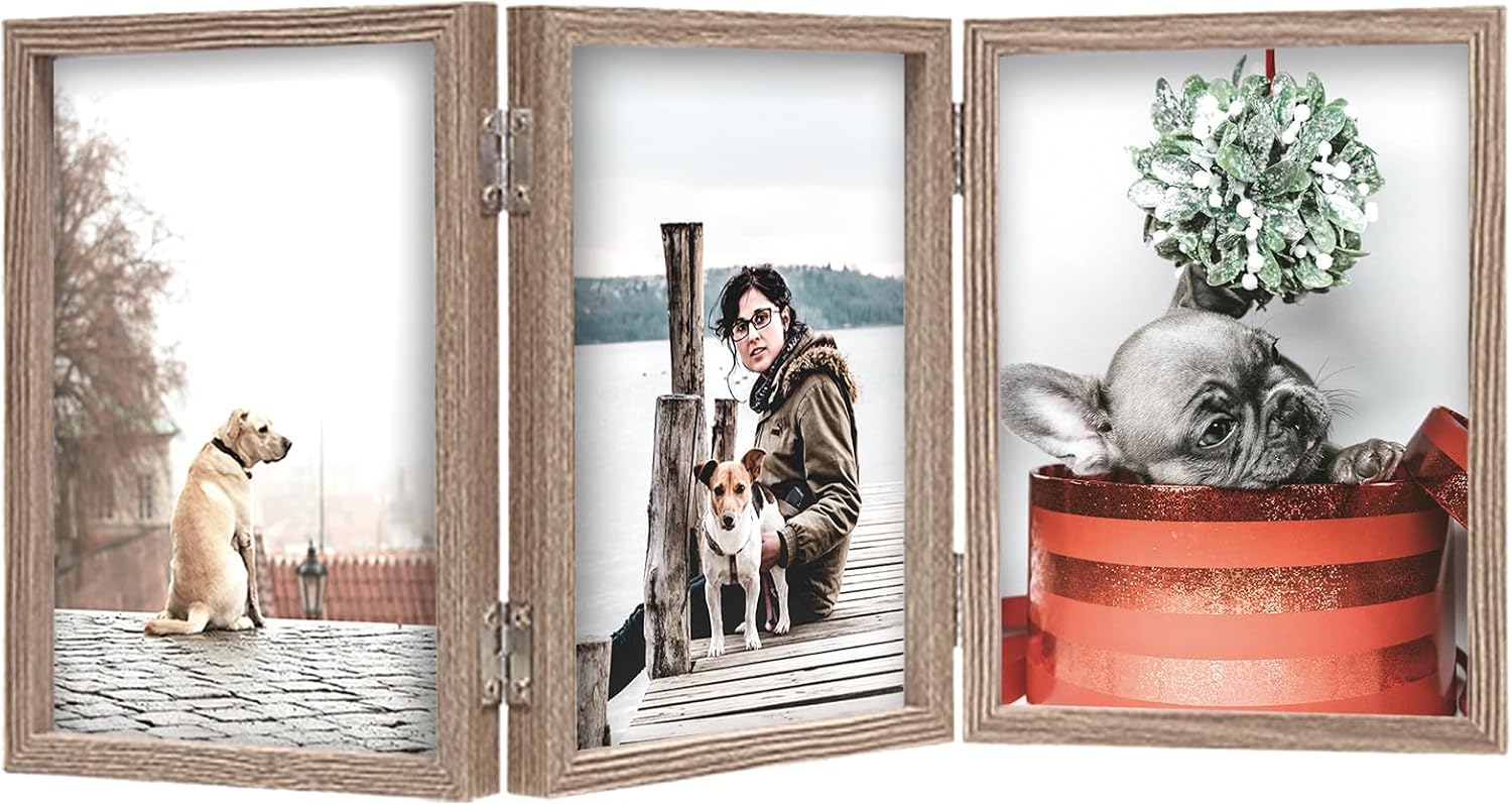 TOFOREVO 4x6 3 Picture Frame Triple Wooden Three Hinged