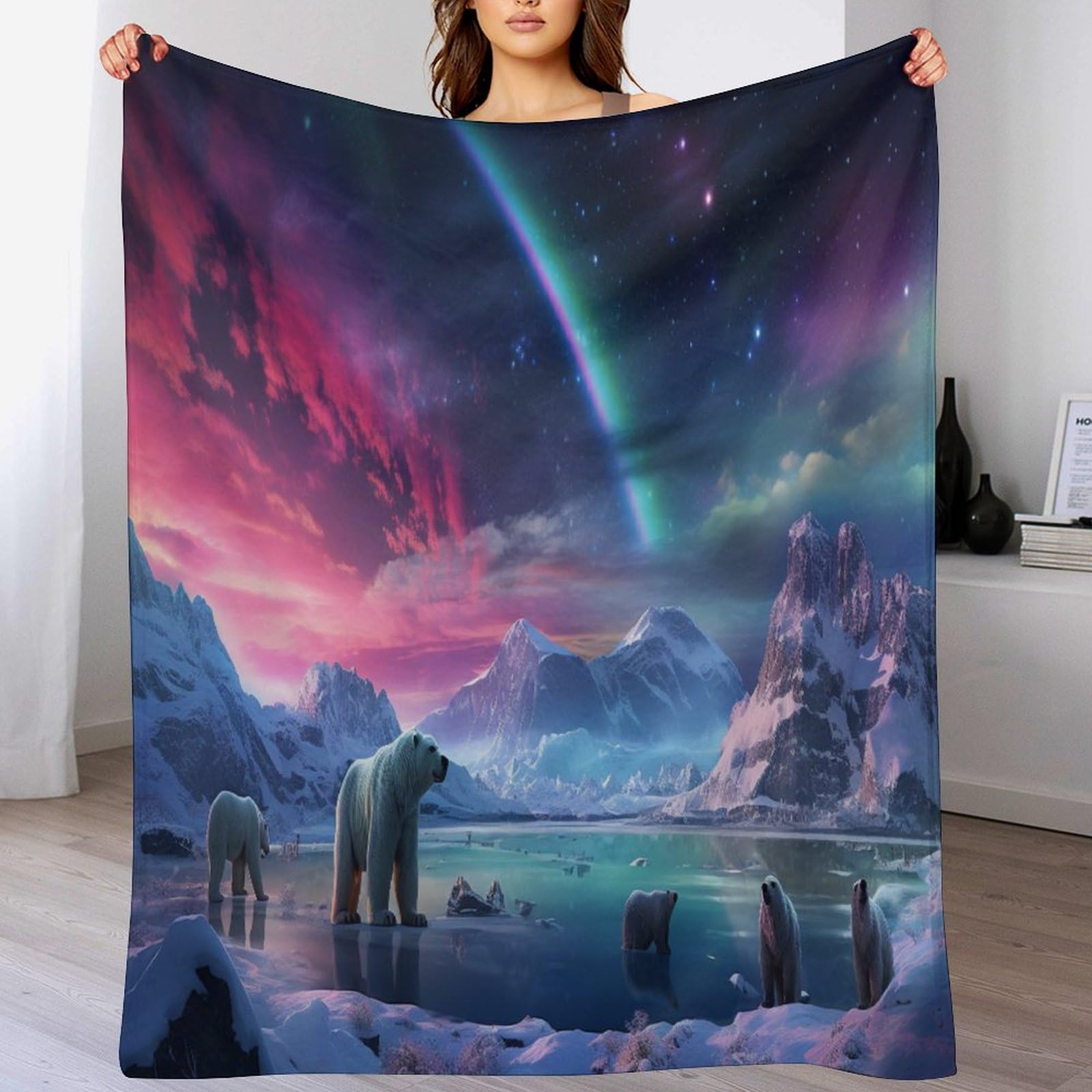 Manta de forro polar con oso polar de franela suave para sofá de 130x180 cm