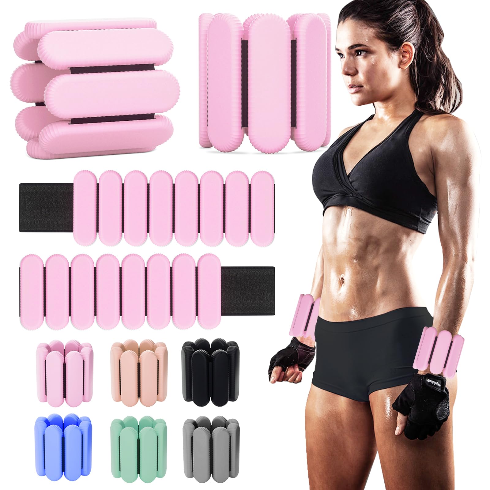 Adjustable Ankle Weights for Women Men,Wrist Weights set for Walking Running,1 Pair (1Lbs Each) Silicone Workout Weights for gym fitness, Jogging,yoga,pilates,strength training,physical therapy