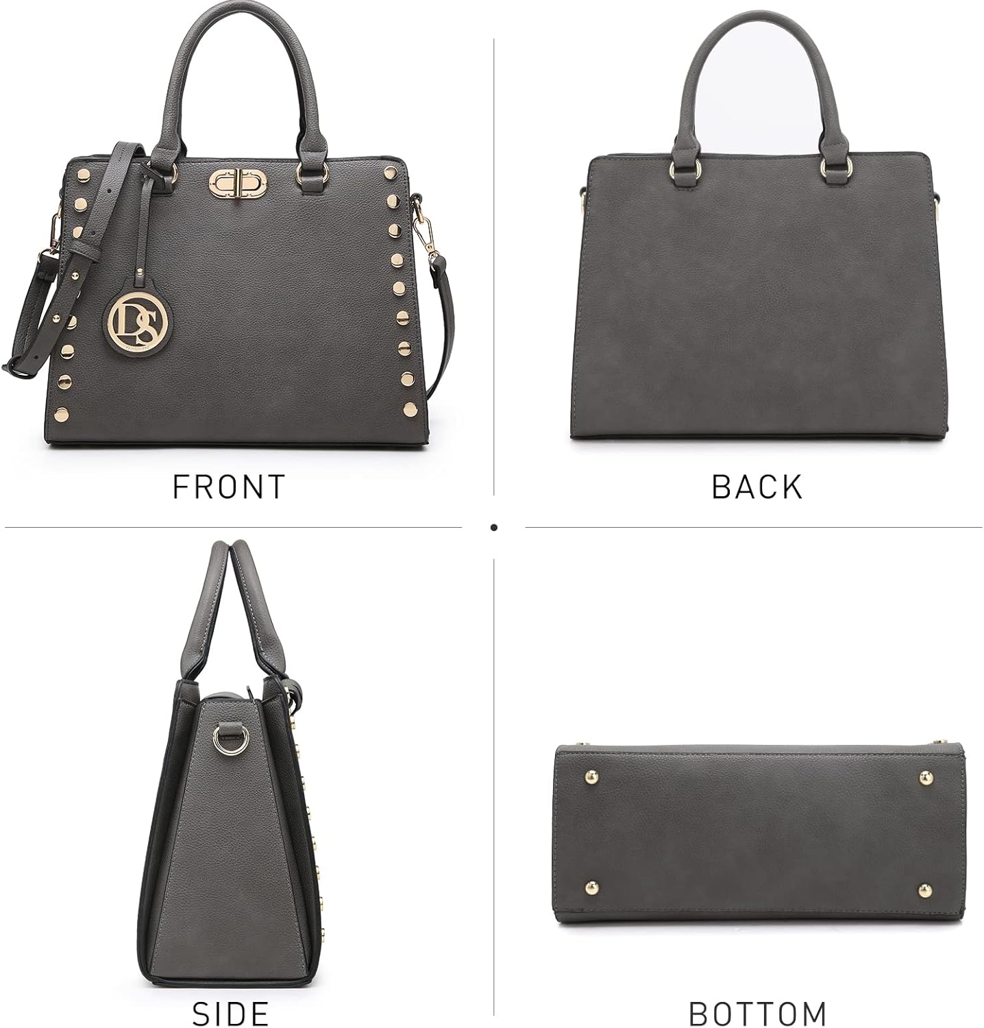 Dasein Women Medium Satchel Handbag Work Tote Shoulder Bag Top Handle Purse with Matching Clutch 2pcs Set - Image 3