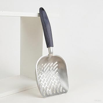 Navy Handle Giant Metal cat Litter Scoop Stainless Steel Oblique Hole Litter Box Scoop Size 13.58" Lx5.51 Wx1.97 H
