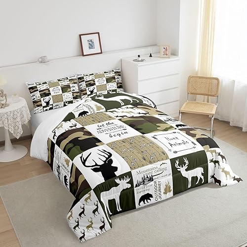 Miniatura 4 de Castle Fairy Juego de edredón de cuadrícula tamaño Queen para niños, adolescentes, niños, decoración del hogar, ropa de cama de camuflaje de ciervos