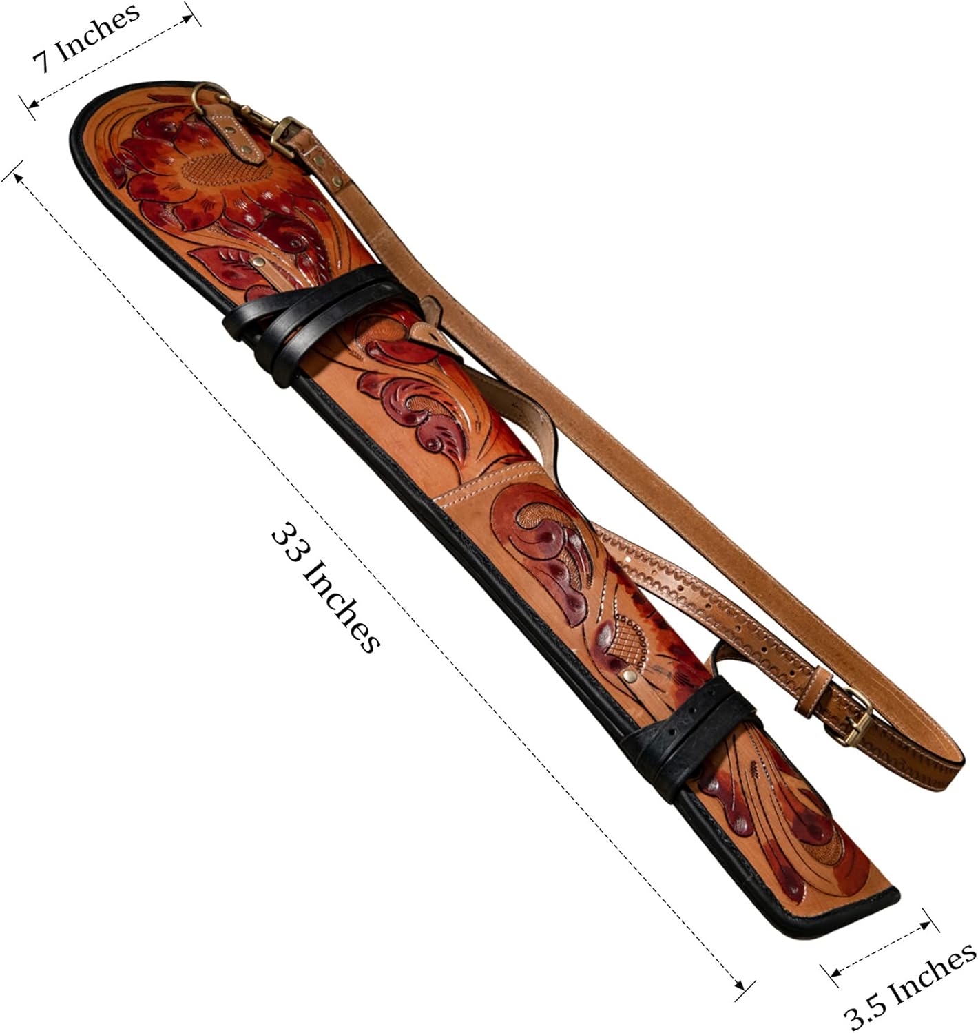 Hulara Western Leather Rifle Case Lever Action Rifle Holster Leather Rifle Scabbard for Horse Saddle fits 16 to 20 Inch Barrel with Adjustable Shoulder Strap Hand Tooled Shotgun Gun Case