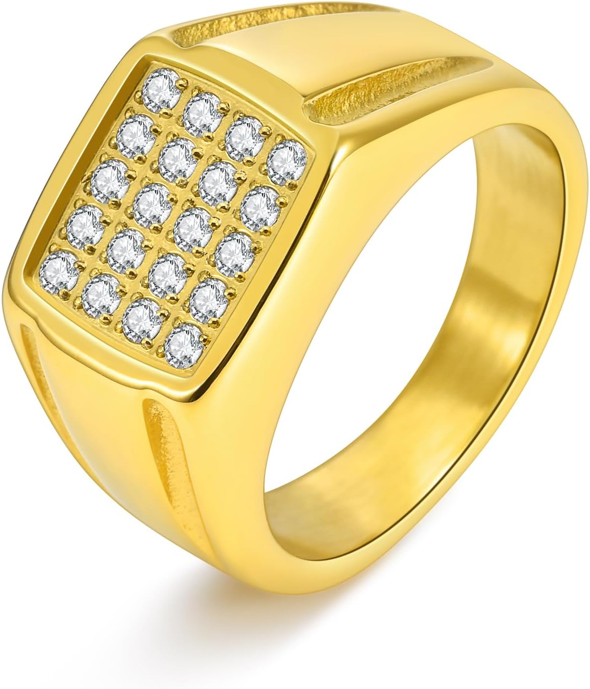 18K Gold Plated Men's Cubic Zirconia Ring with 20 CZ Stones - Hypoallergenic Stainless Steel Wedding Band, Comfort Fit Sizes 8-13 (Gold/Black/Silver), Jewelry Gifts for Him - Image 3