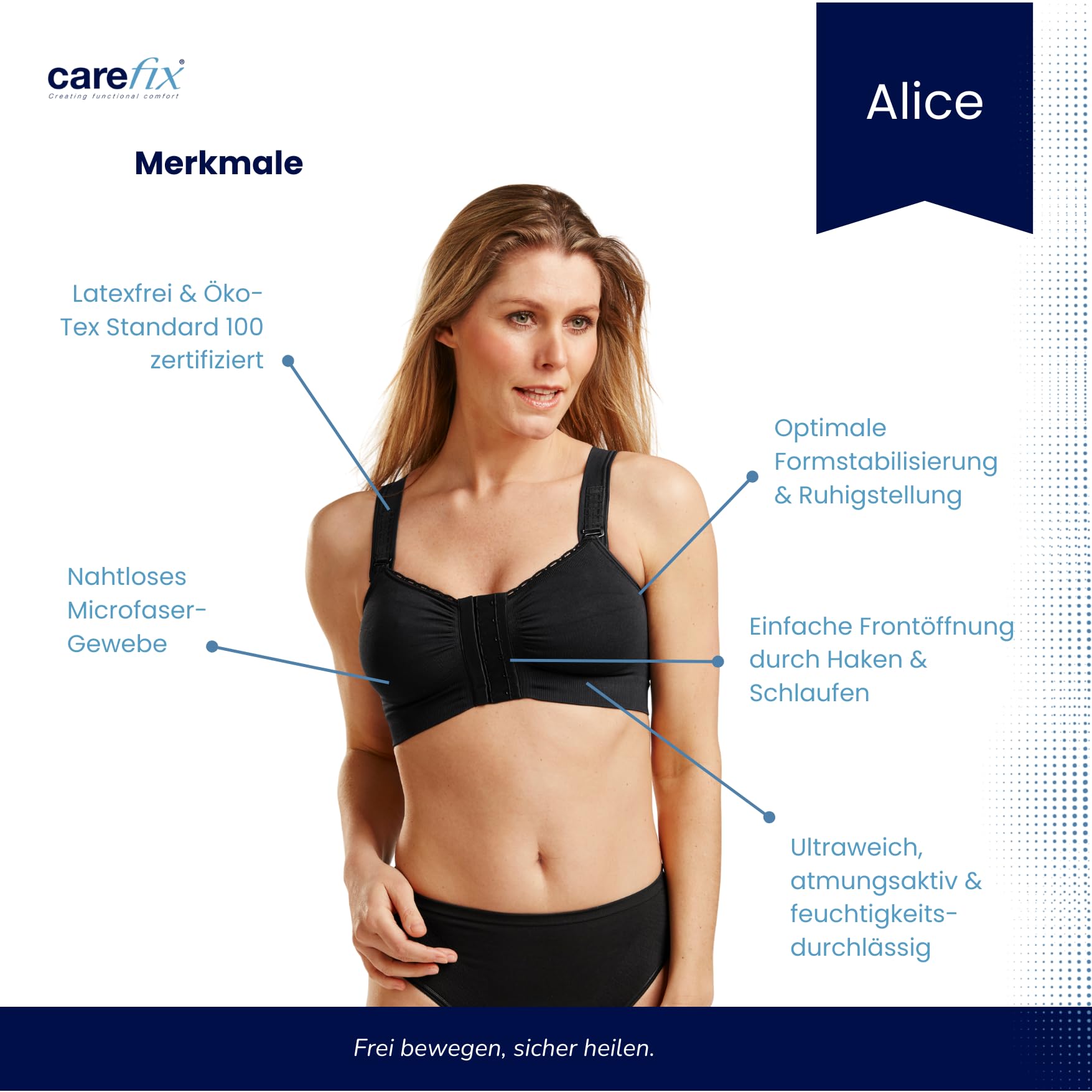 CAREFIX Alice Kompressions BH nach Brust OP | Kompressionsstufe 4 | postoperativer Stütz BH mit Vorderverschluss & verstellbaren Trägern | nahtlos, atmungsaktiv & narbenfreundlich | L | Schwarz