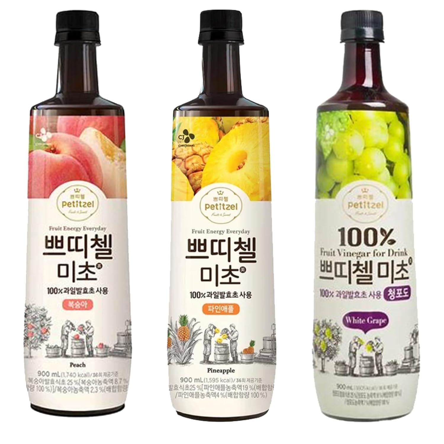 Korean CJ Petitzel Fruit Vinegar Drink 3 Flavor Bundle