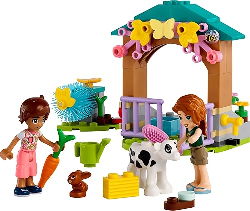 Miniatura 5 de LEGO Friends Autumn's Baby Cow Shed Farm Animal Toy Playset con 2 minifuñecas, figuras de ternero y conejo, regalo para niñas y niños a partir de 5