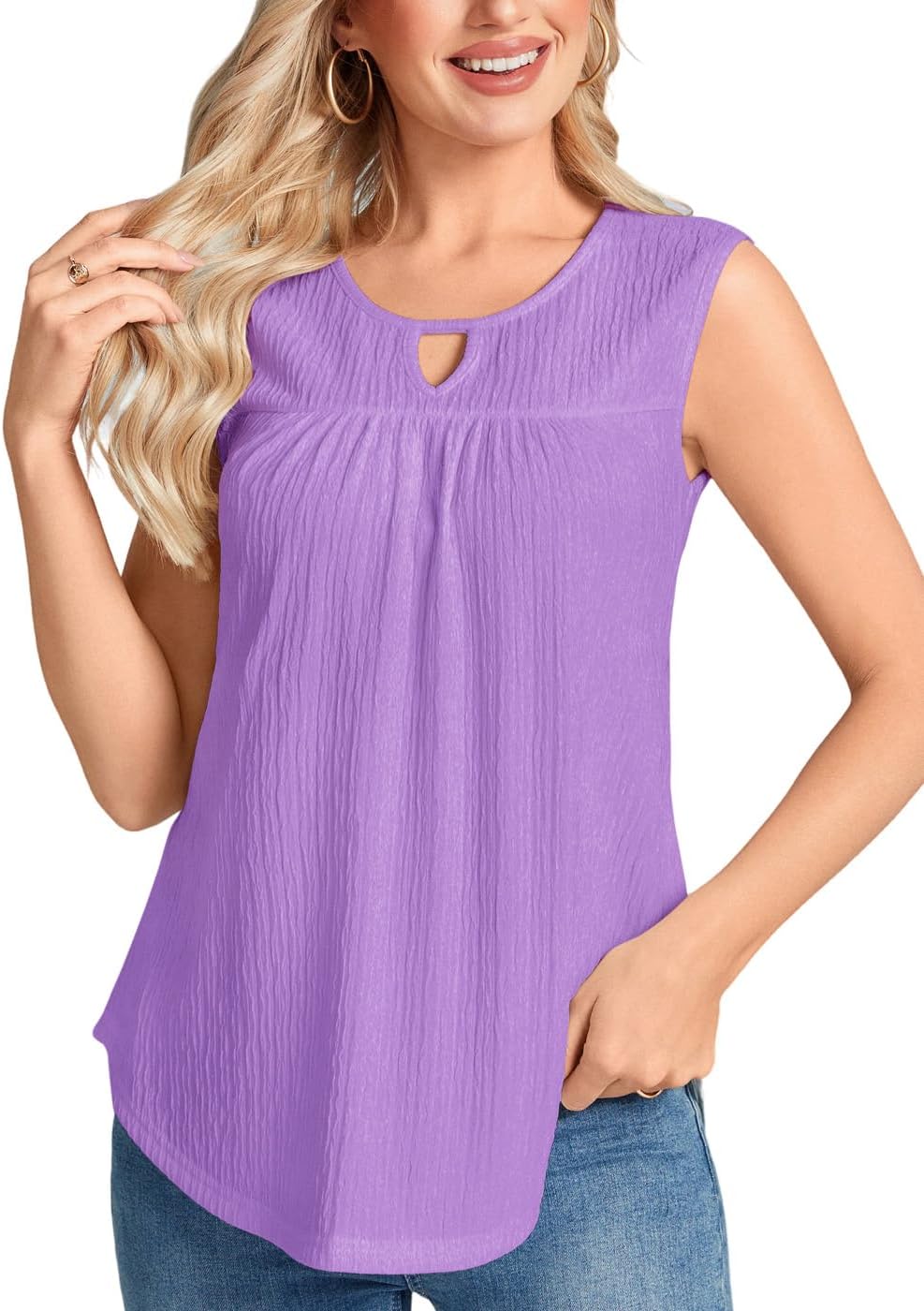 SUNNEGOO Womens Summer Tank Tops Sleeveless Dressy Casual Shirts Loose Fit Tunic Business Work Blouses Basic Trendy Outfits Small Purple