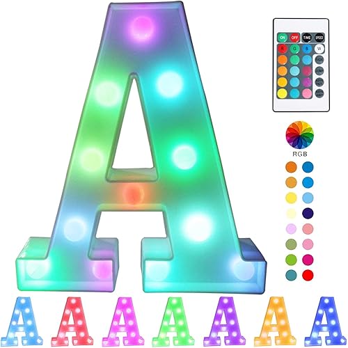 Pooqla Colorful LED Marquee Letter Lights with Remote – Light Up Marquee Signs – Party Bar Letters with Lights Decorations for the Home - Multicolor A