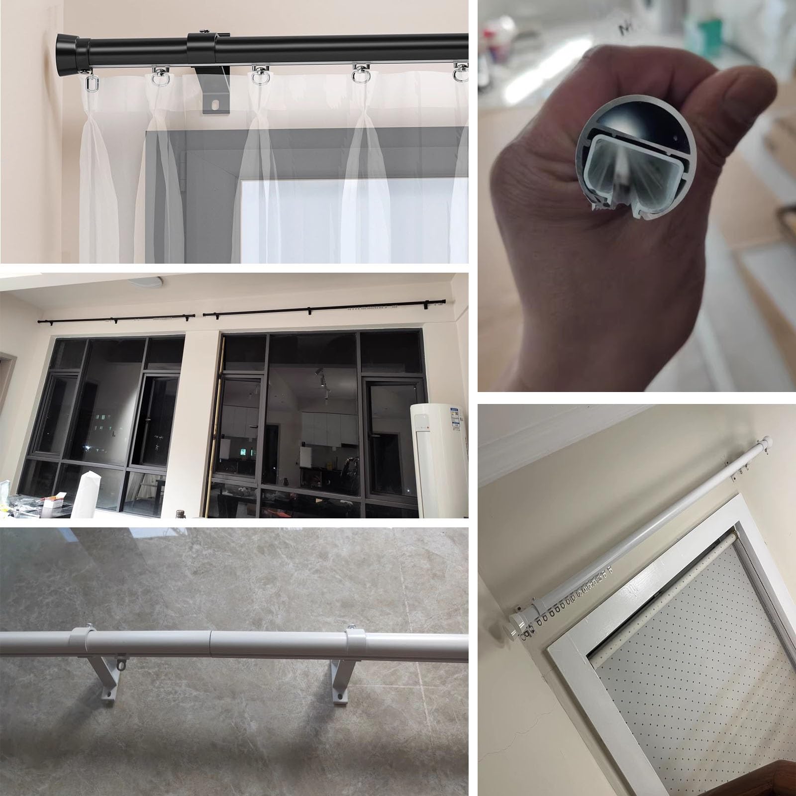 Verstellbare Aluminium-Gardinenstangen Traverse Track für Vorhänge & Vorhänge, Wandmontage, Schwarz/Weiß, 1-8 m, ideal für Raumteiler & Wohnkultur, langlebige und stilvolle Lösung