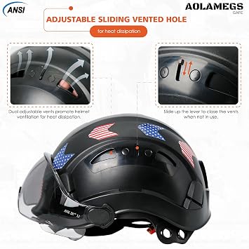 Hard Hat with Double Visor and Earmuffs - Vented Hard Hats Construction OSHA Approved with Safety Glasses, ANSI Z89.1 Safety Helmet with Chin Straps Eye and Hearing Protection for Men Worker