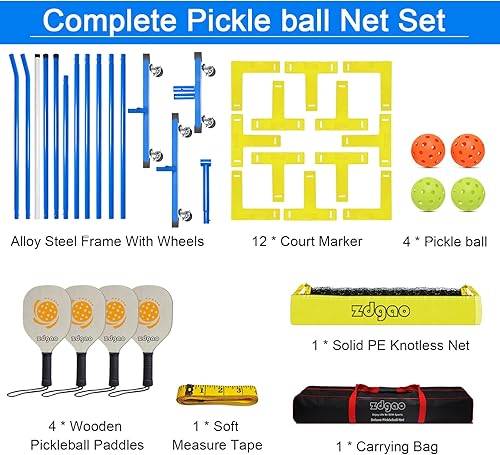 Miniatura 7 de Pickleball Net for Driveway - Portable Pickleball Set with Net and Paddles Set of 4, Court Marking Kit, Outdoor Pickleballs, Carry Bag, Steady Metal