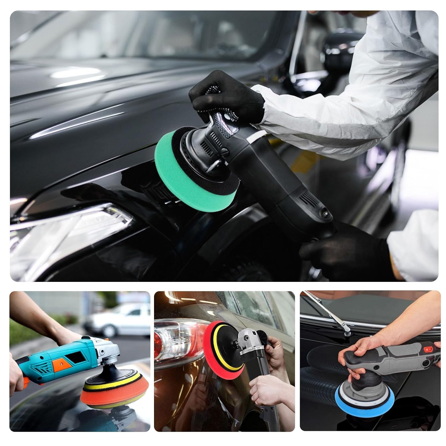 5PCS Buffing Polishing Sponge Pads, 6'' Orbital Buffer Pads Hook and Loop Buffing Pads, Foam Polish Pad 5 Grits from Coarse to Fine, for 6 Inch DA Rotary Polisher Compounding, Polishing and Waxing