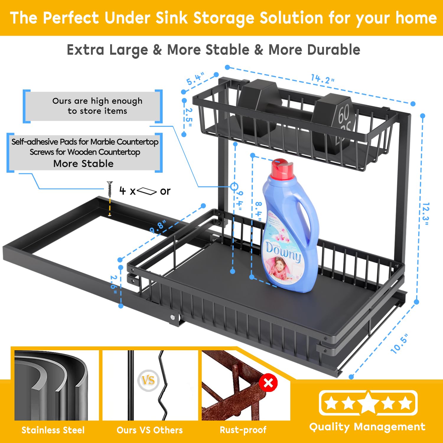 Under Sink Organizers and Storage, 2 Tier Stainless Steel Slide Out