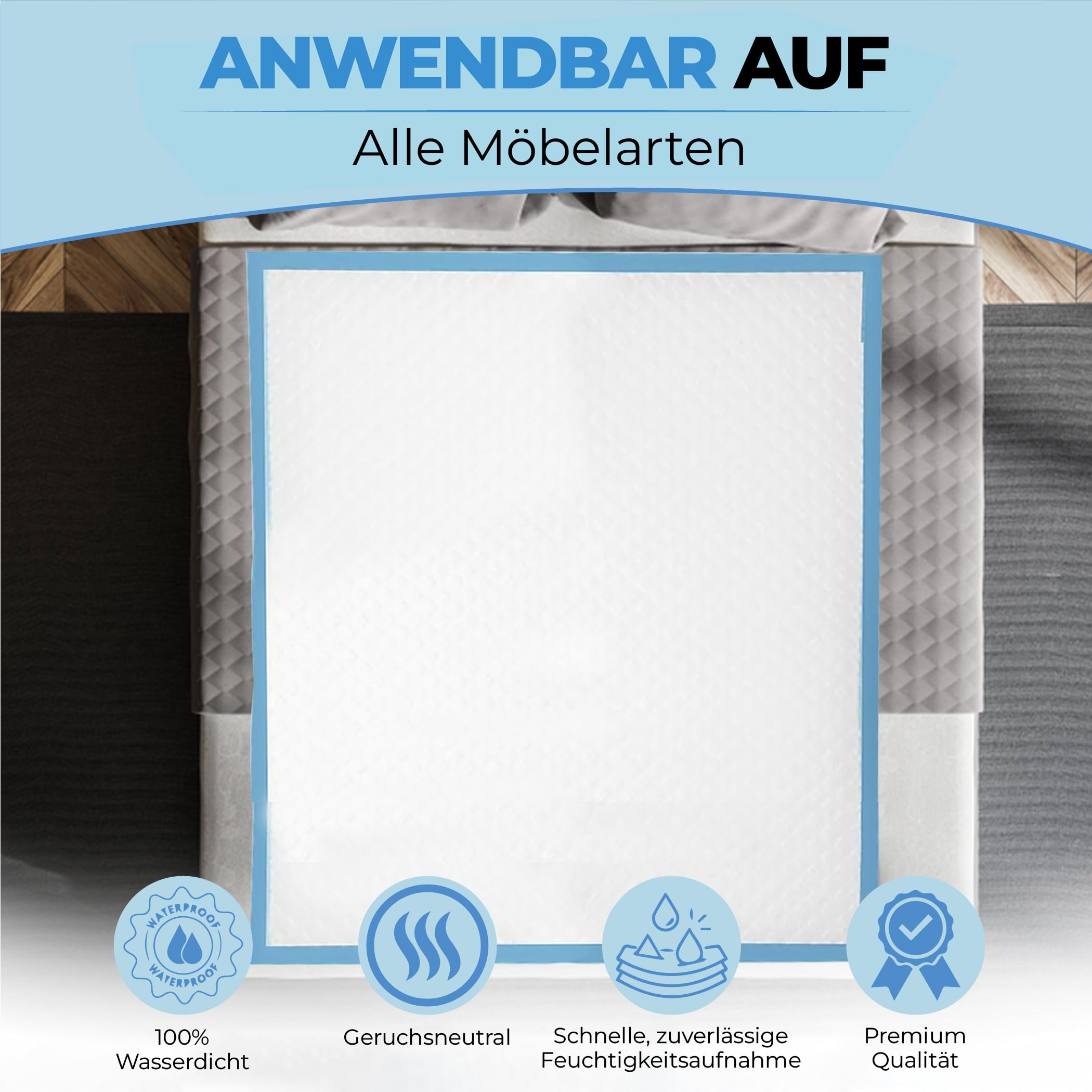 20 x Inkontinenzunterlagen | 150x80 cm | Einweg Bettunterlagen bei Inkontinenz | Extra groß | wasserdichte Betteinlagen (1 Packung mit 20 Stück)