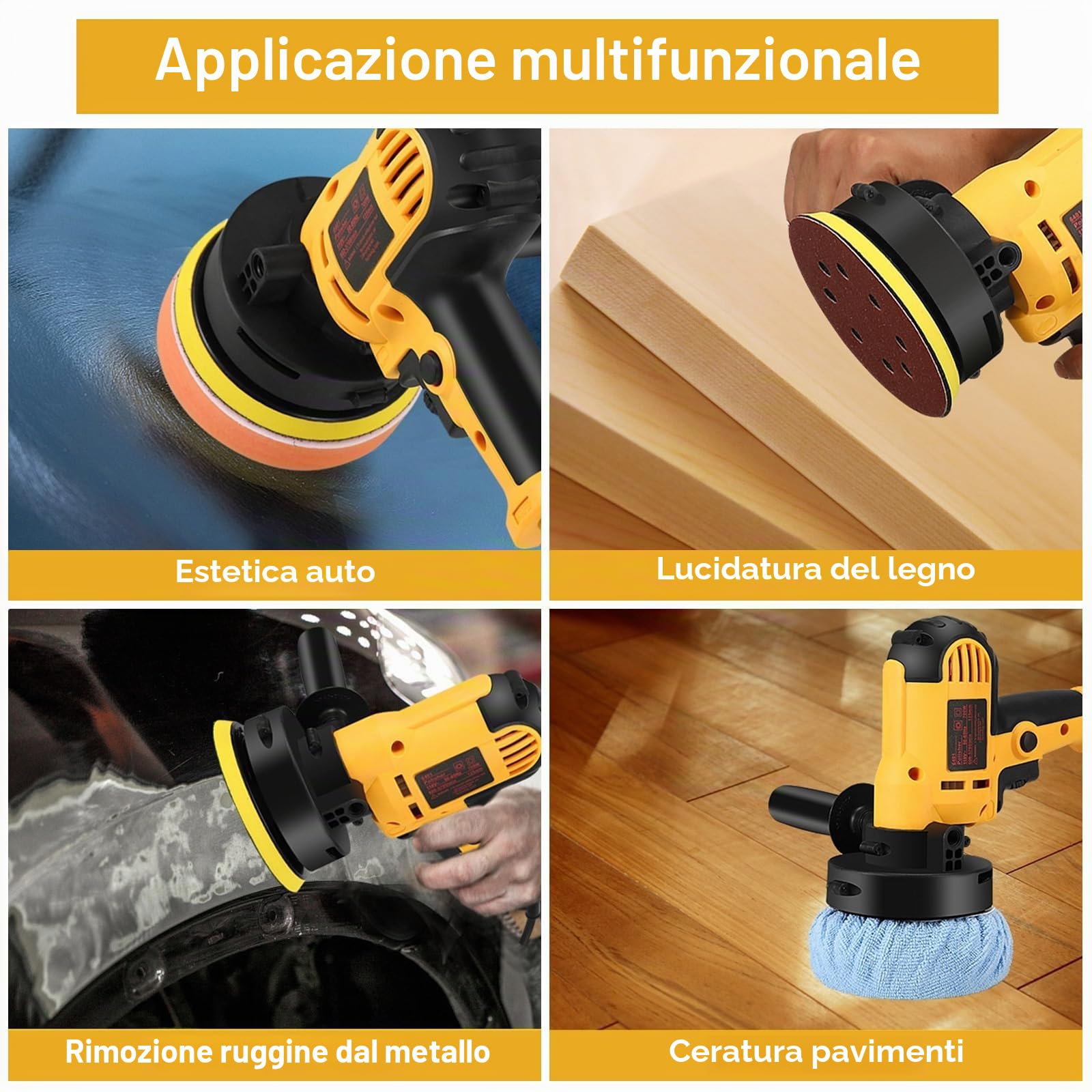 Lucidatrice, Set Lucidatrice per Auto 700 W, 600-3700 giri/min, Set di 19 Lucidatrici per Auto per la Cura Dell'auto, Lucidatura, Ceratura, Rimozione dei Graffi