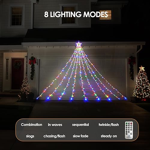 Miniatura 2 de WBao Decoraciones de Navidad para exteriores con estrella de 12 pulgadas, 344 luces LED de 11.9 pies de cascada de Navidad con control remoto, 8