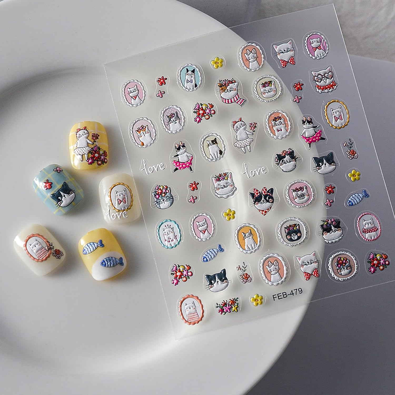 5D Embossed Cats Dogs, Nail Stickers for Nail Art, 3 Sheets Self-Adhesive Nail Decals, Cute Pet, 3D Stickers Nail Art, Stickers para Uñas (Cats & Dogs 5D) image 3
