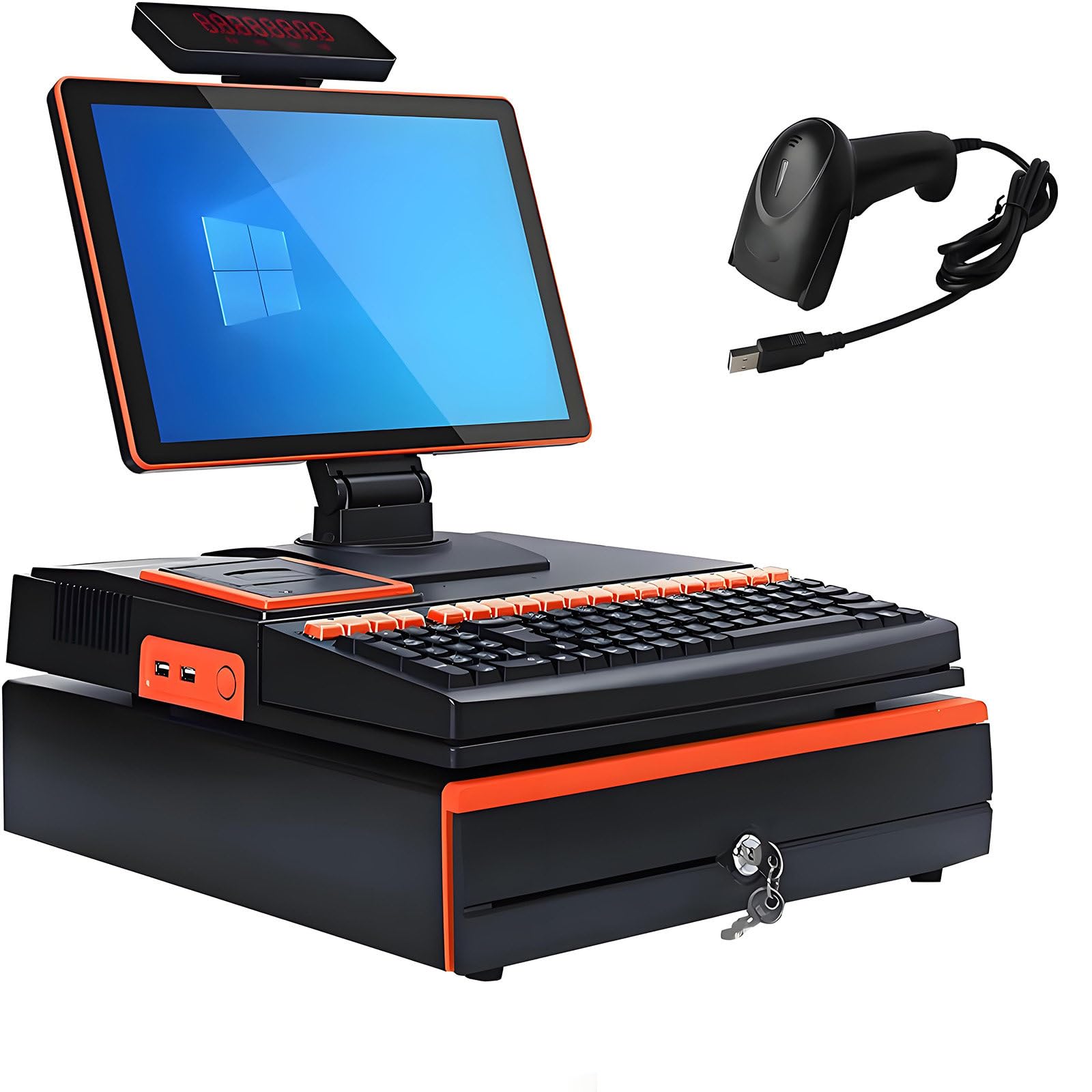 Écran Tactile 15,6 Pouces, Caisse enregistreuse, Clavier, imprimante intégrée 58 mm, Pack Complet, Terminal de Point de Vente, système de Caisse enregistreuse pour Entreprises. Orange