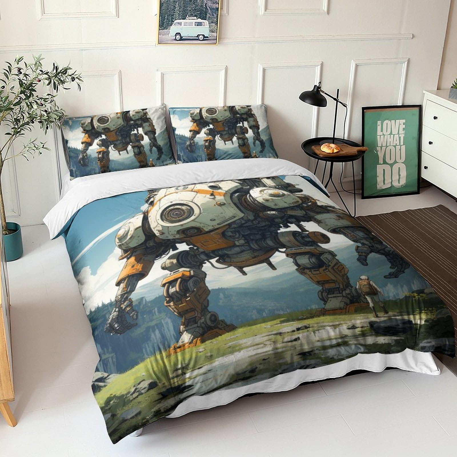 Housse de couette mecha anime pour décorer une chambre d'ado fan de robotique