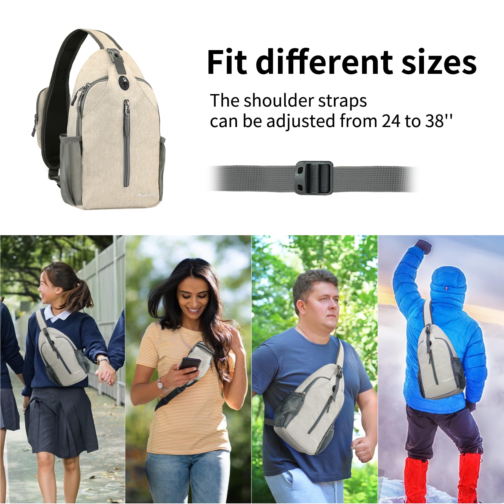 Mochila bandolera, bolso bandolera cruzada, mochila de hombro ligera, bolsa de pecho, bolsa de senderismo, Beige, Deportes, Al 6