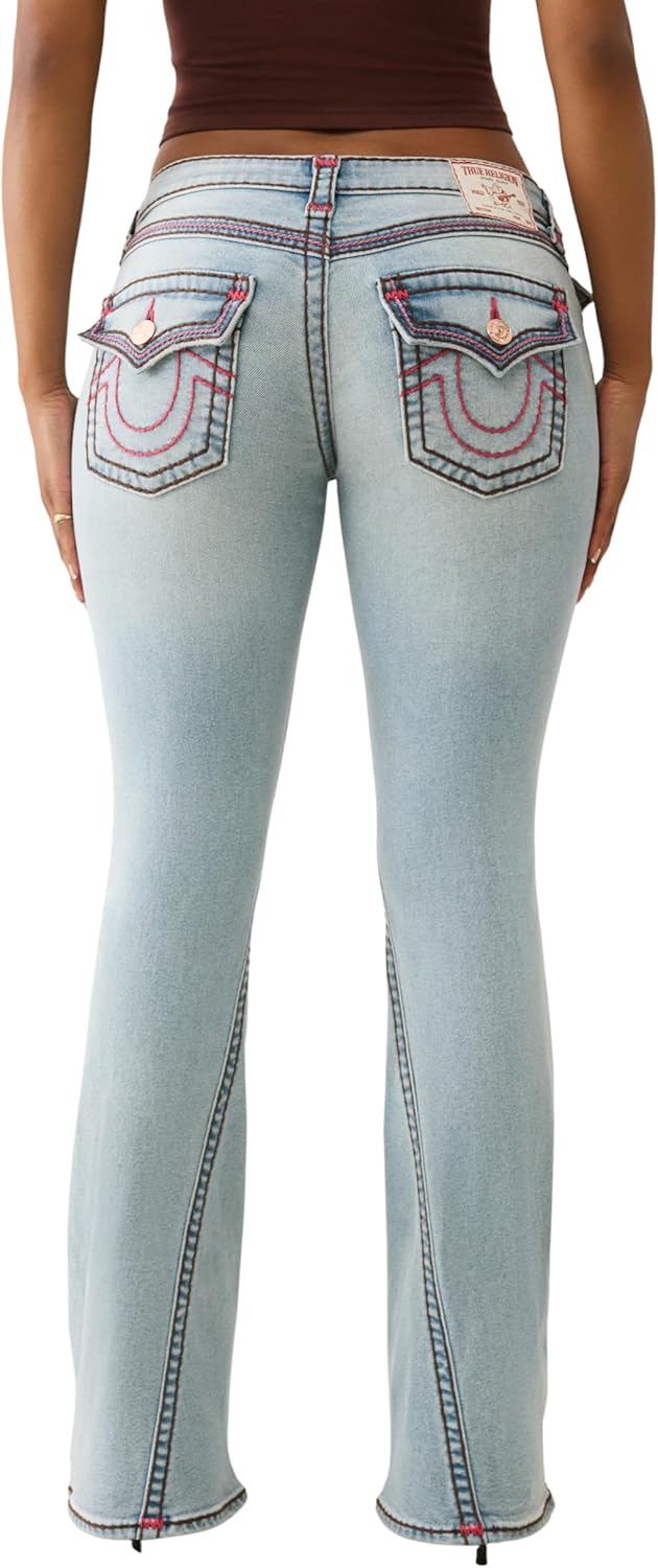 True Religion Joey Low Rise Super T Flap Flare Womens Jeans | Denim, Stitching & Horseshoe - Image 5