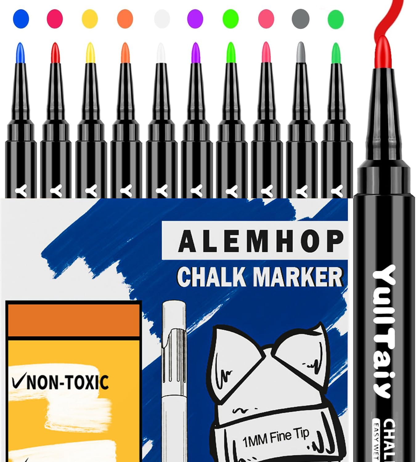 Chalk Markers Fine Tip - 10 Pack Chalkboad Marker - Liquid Chalk Pen Erasable - Chalk Marker for Blackboard Chalk Board First Day of School Board - Window Markers Auto Car Paint Pen