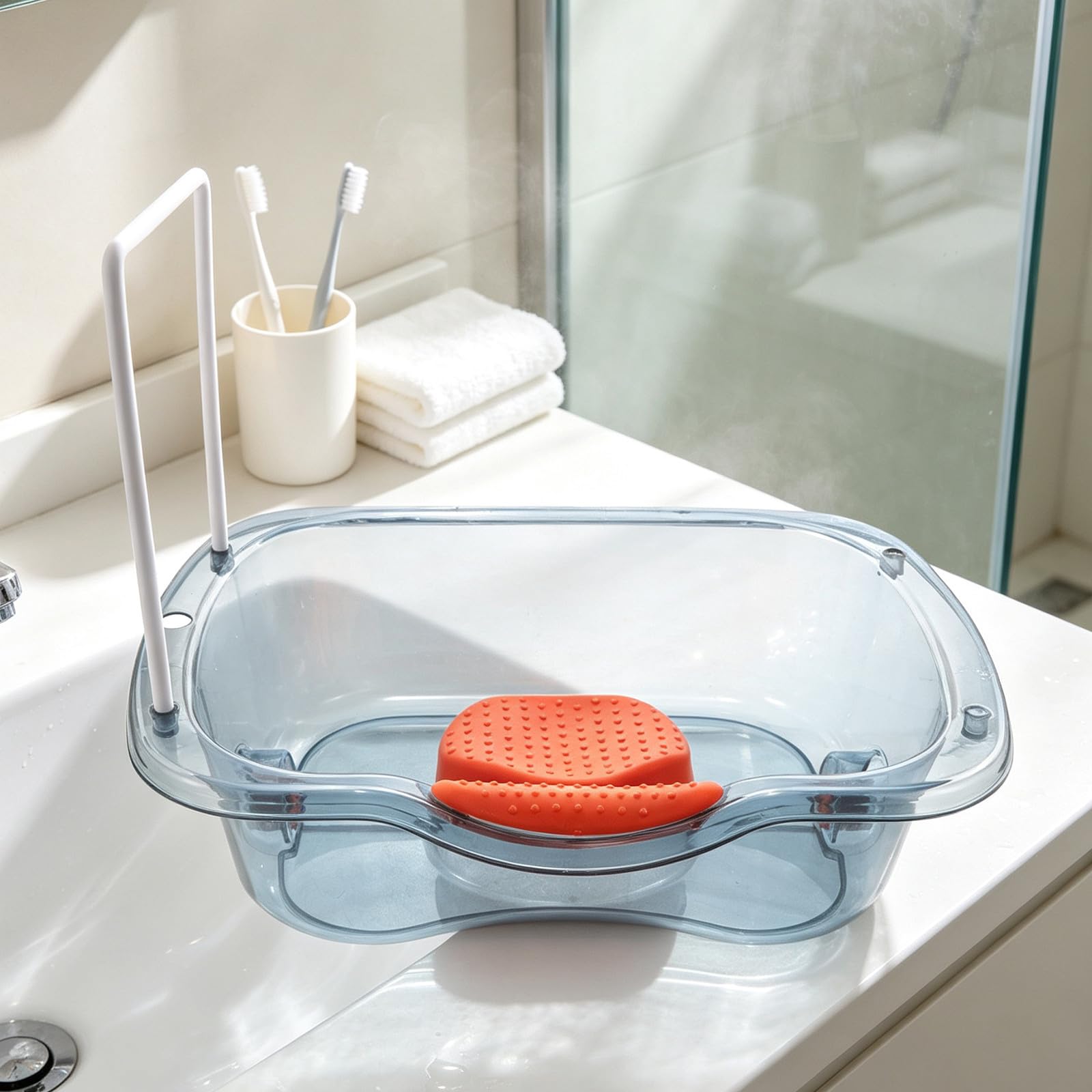 Veemoon Lavatesta portatile con portasciugamani | Stazione per il lavaggio dei capelli a casa con tubo di scarico e mestolo in plastica per anziani allettati, ideale per
