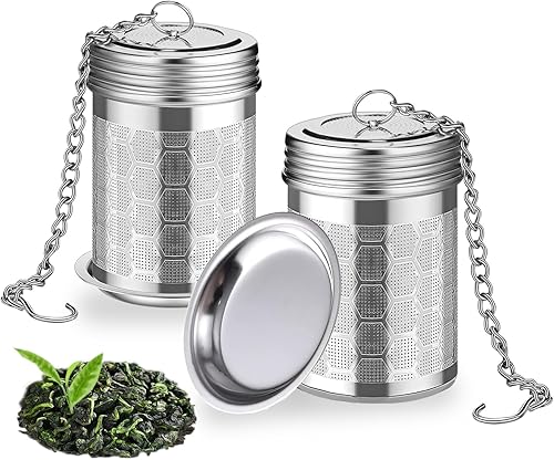 Paquete de 2 infusores de té para té suelto, coladores de té de malla extrafina con bandejas de goteo, filtro difusor de té de acero inoxidable 304,