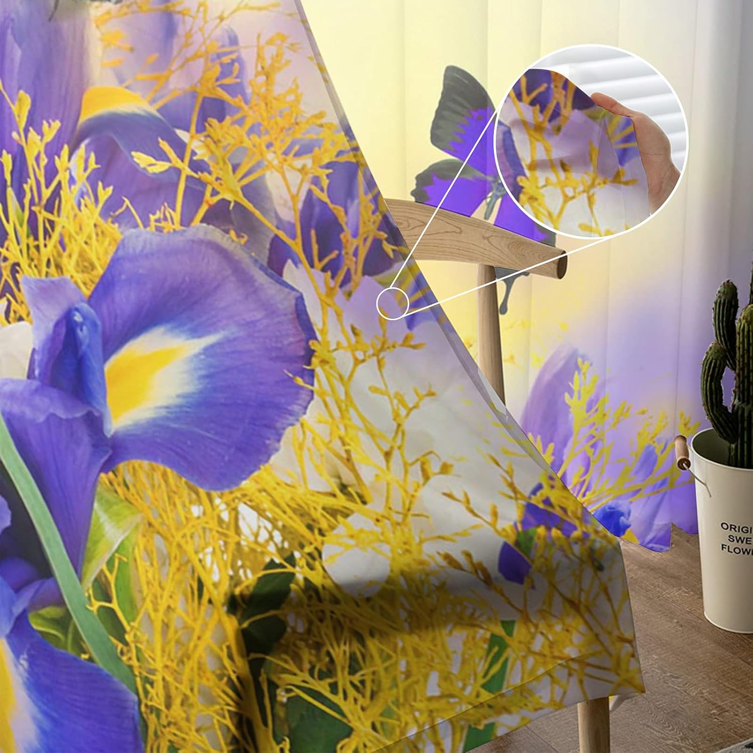 Spring Sheer Curtains Set of 2, Rod Pocket Window Curtain Drapes for Bedroom Living Room 52x 72 inches Long