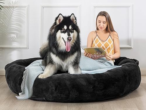 Miniatura 8 de WhatsBedding Cama humana grande para perros de 72 x 48 x 10 pulgadas, cama para perros de tamaño humano para personas y adultos, cama ovalada de