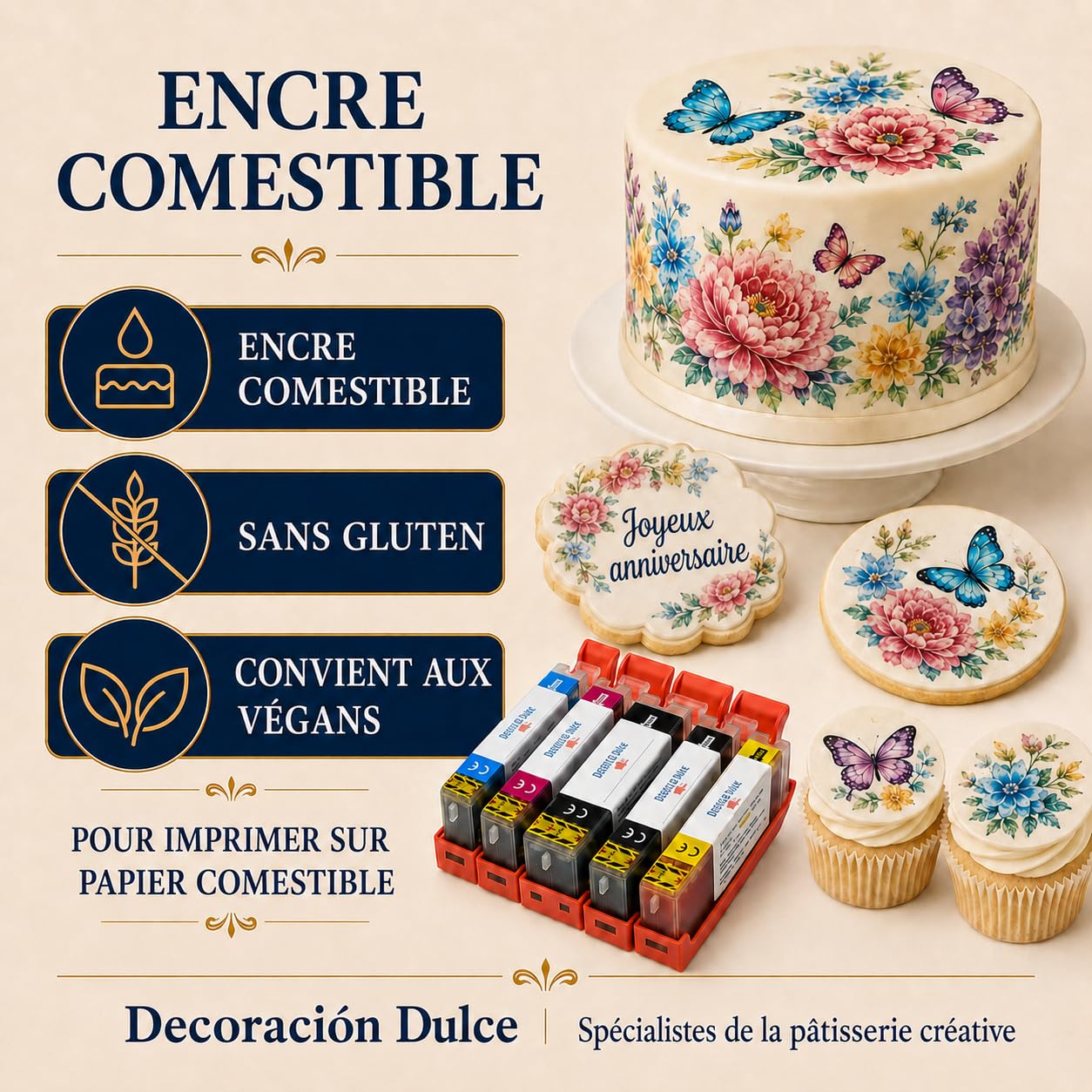 Lot de 5 Cartouches comestibles compatibles avec Canon PGI-580 Y CLi-581. L'encre Comestible ne Contient Pas de Gluten. Vérifiez la compatibilité Avant d'acheter