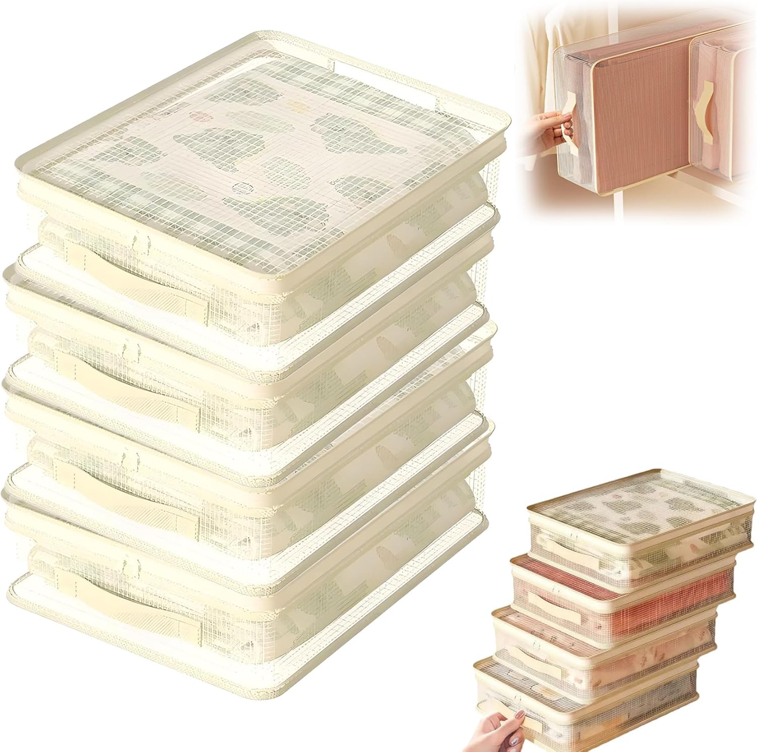 Closet Organizer Storage Bags, Clear Clothing Storage Bags, Foldable Mesh Space Saver, Stackable Bed Sheet Containers for Clothes Blanket Comforter (8PCS)