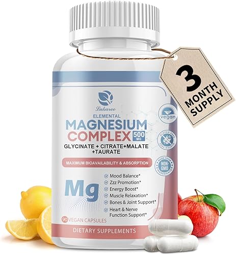 Miniatura 9 de Suplemento complejo de magnesio de 500 mg, glicinato de magnesio, malato, taurato, complejo de citrato y extractos de hierbas, quelado de alta