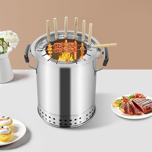 Miniatura 3 de Barbacoa portátil sin humo, parrilla de barril de carbón envolvente de acero inoxidable con 16 pinchos para picnic, campamento, barbacoa, 10.2 x
