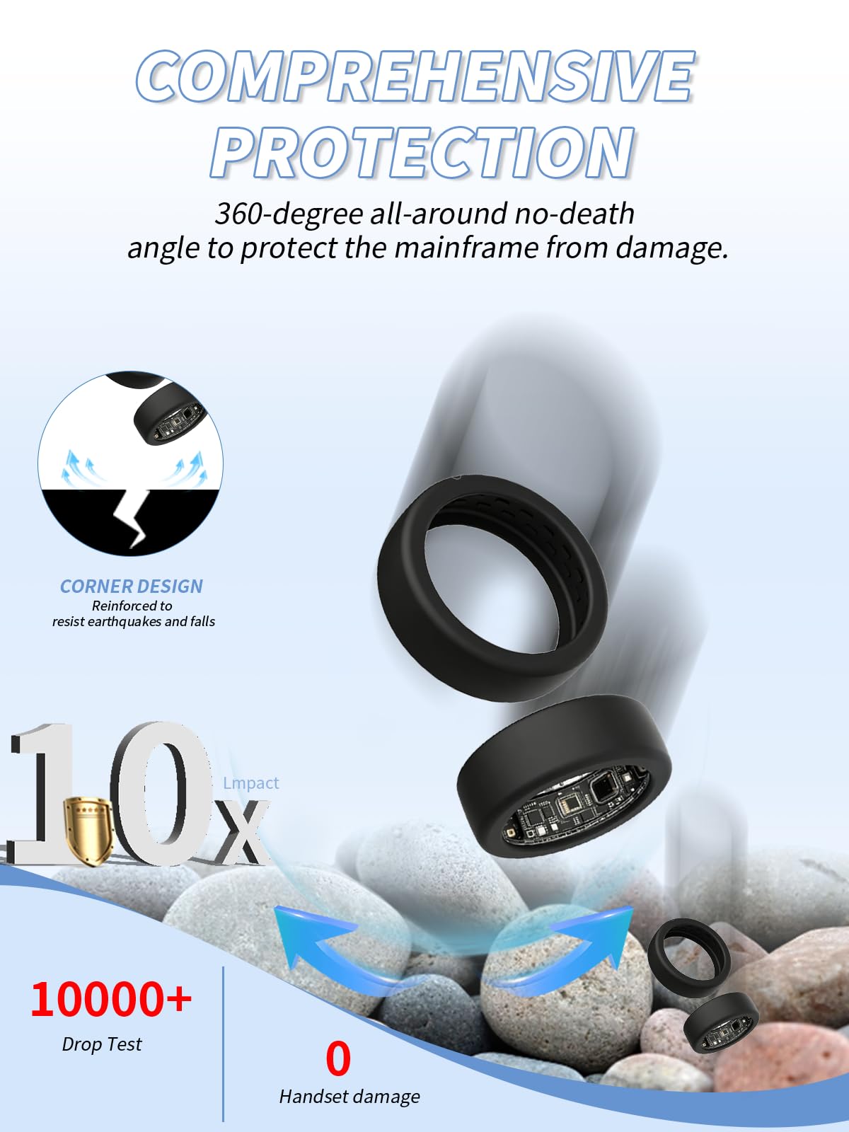 Silikonowe etui ochronne do OURA Ring 5 Smart Ring, odporne na zarysowania i uderzenia, miękkie etui ochronne na pierścionki, pasuje do rozmiaru M (10/11/12/13), niebieskie i przezroczyste