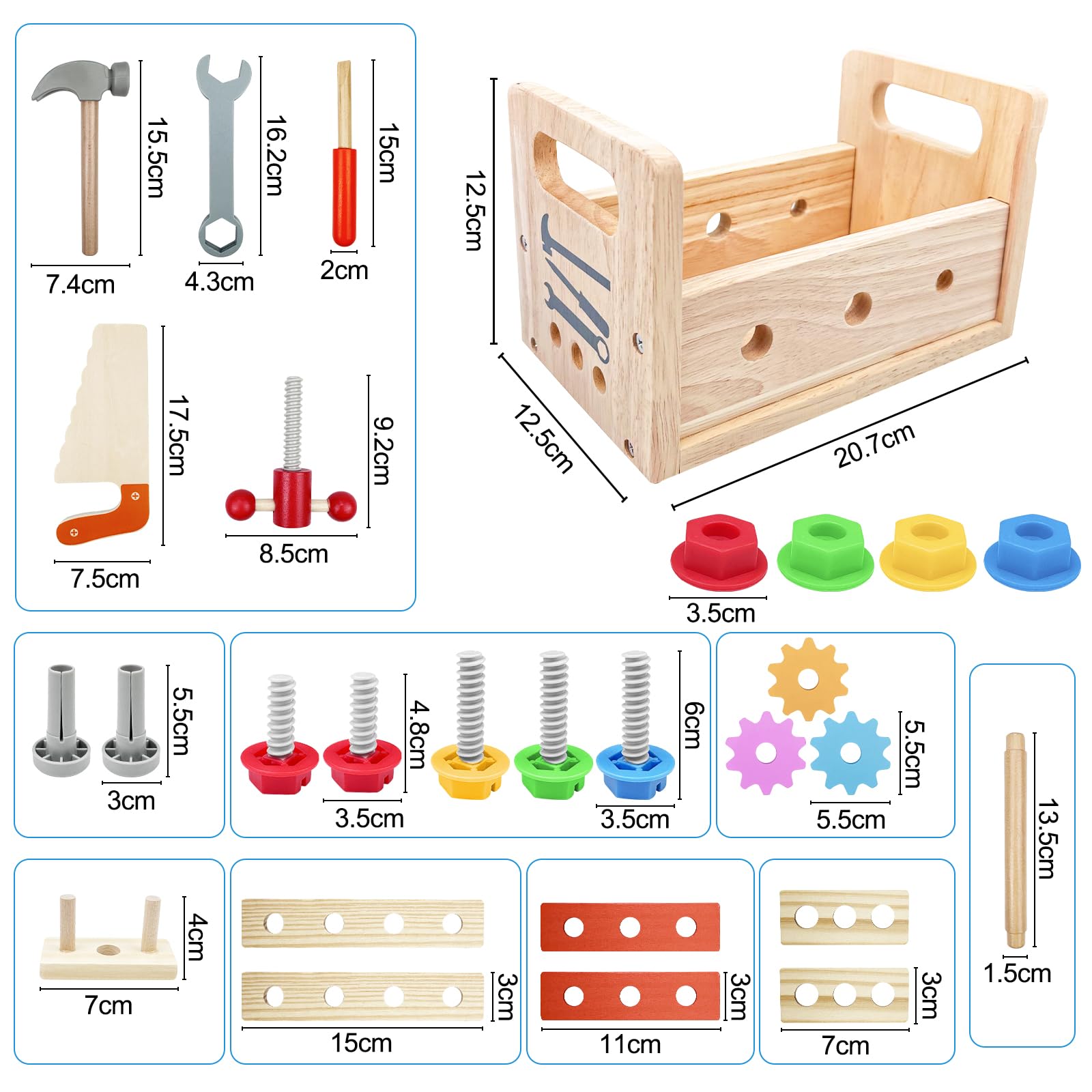 Newpop Malette Outils Enfant, Boite a Outils Enfant, Outils Jouets Bois, Outils de Bricolage pour Garçons et Filles, Constructions Boîte à Outils, Ensemble de Educatif Jouet, Aux Garçons et Aux Filles