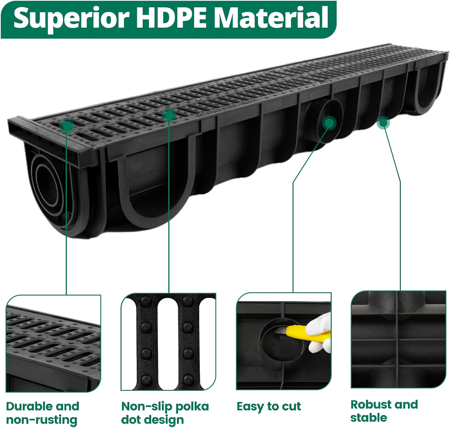 Benfar 25Pack 5 Inch K-Style Gutter Hangers Pre-Inserted Screw with 3Pack HDPE Trench Drain for Roof Yard Drainage System Heavy Duty Rust Resistant