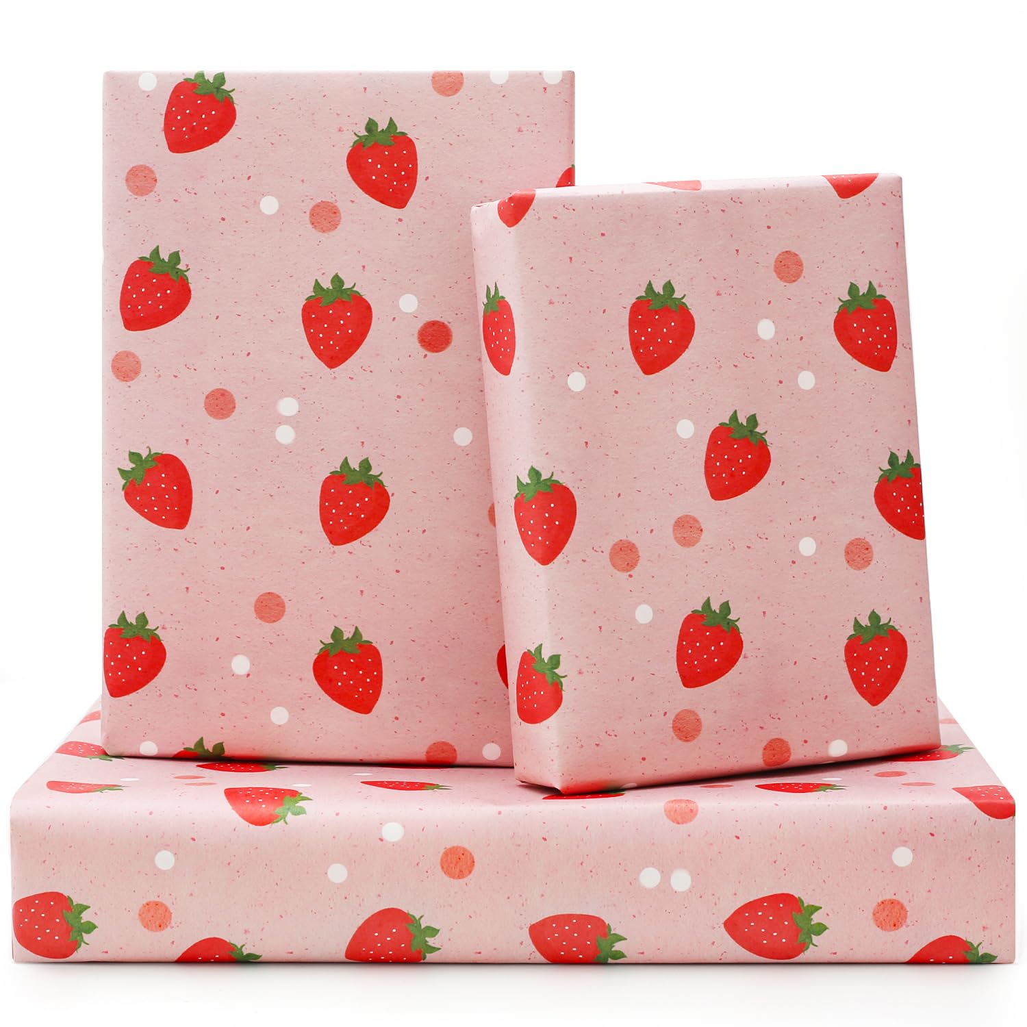 NEPOG Strawberry Wrapping Paper, Pink Red Fruit Wrapping Paper, Pretty Cute Sweet Gift Wrap Paper 6 Sheets Folded Flat 20x28 inches per Sheet for Birthday, Baby Shower, Wedding, Spring Summer Party