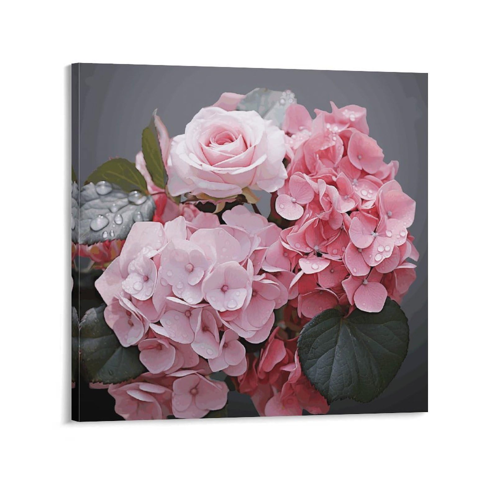 Pink Rose Hydrangea Canvas Wall Art for Bedroom 20x20inch(50x50cm) Canvas Prints Artwork for Walls Modern Picture Artwork Painting for Living Room Aesthetic Wall Paintings for Bathroom Kitchen Office