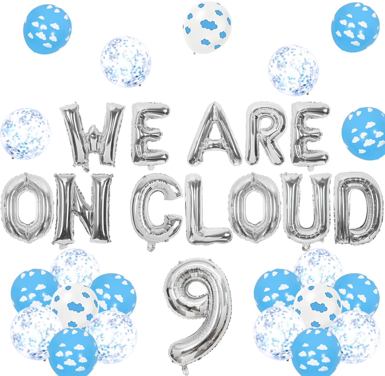 Wonmelody We Are On Cloud 9 Baby Shower Decorations We're On Cloud 9 Balloon Banner Cloud Balloons for Cloud Theme Baby Shower Decorations Cloud Party Supplies 9th Birthday Party Decorations for Girls