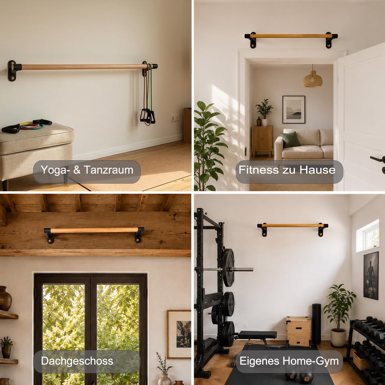 Klimmzugstange Wandmontage aus Holz, 40mm Holzgriff aus Buche, Platzsparende Pull Up Bar für Home Gym & Calisthenics, 130kg Belastbar – 100 CM