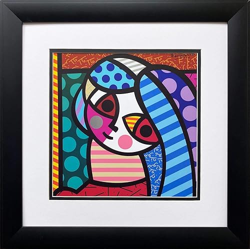 Gallerygems Romero Britto FRANCES (metálico) Impresión de arte pop enmarcado recién personalizada, 17.5 x 17.5 pulgadas