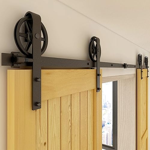 Kit de herrajes para puerta corrediza doble de granero de 11 pies, ajuste suave y silencioso, panel de puerta de 33 pulgadas (gancho de rueda de