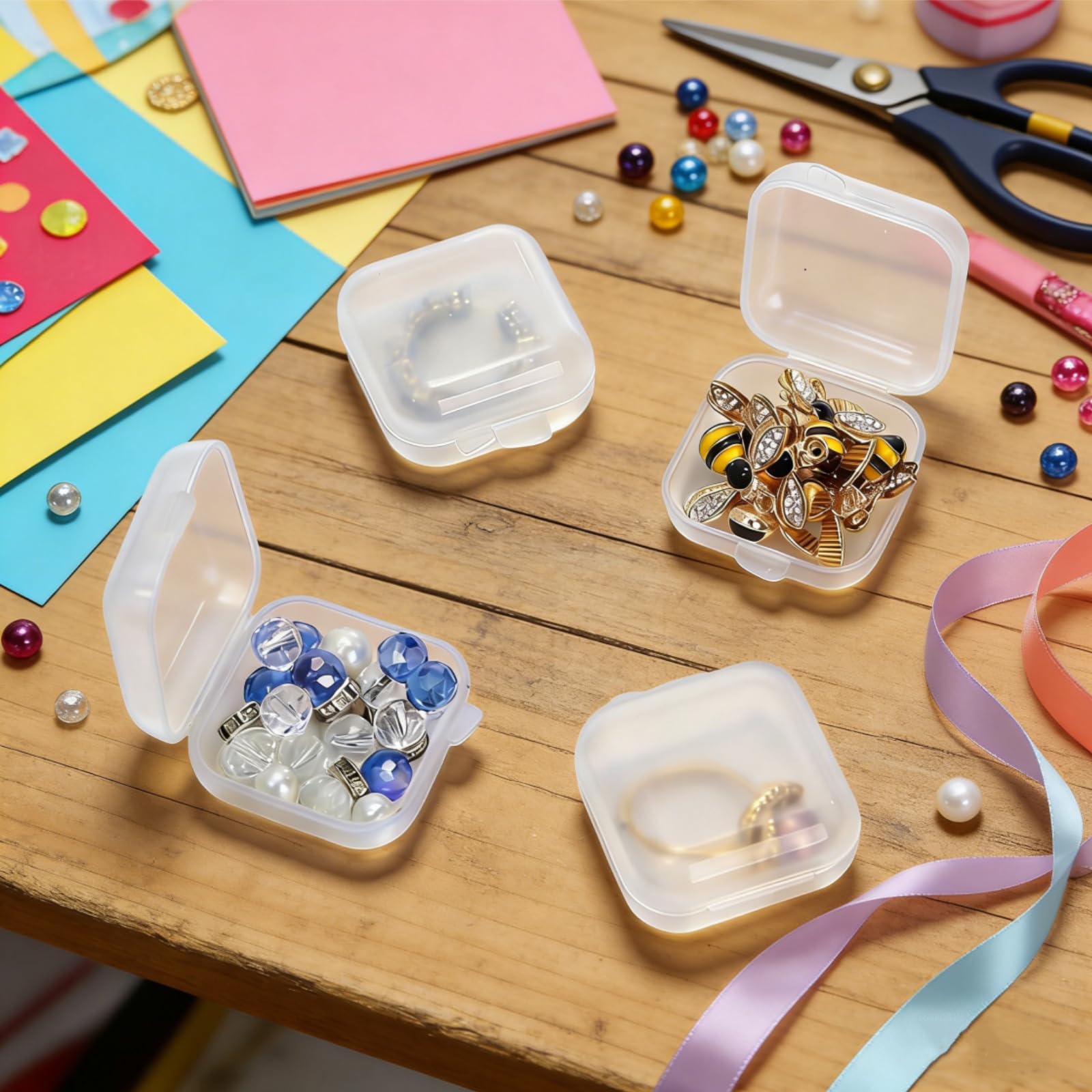 Dicunoy 200 mini scatole di plastica trasparente, piccole scatole per gioielli con coperchi incernierati, scatole per anelli, scatole portatili per orecchini, collane, accessori fai da te