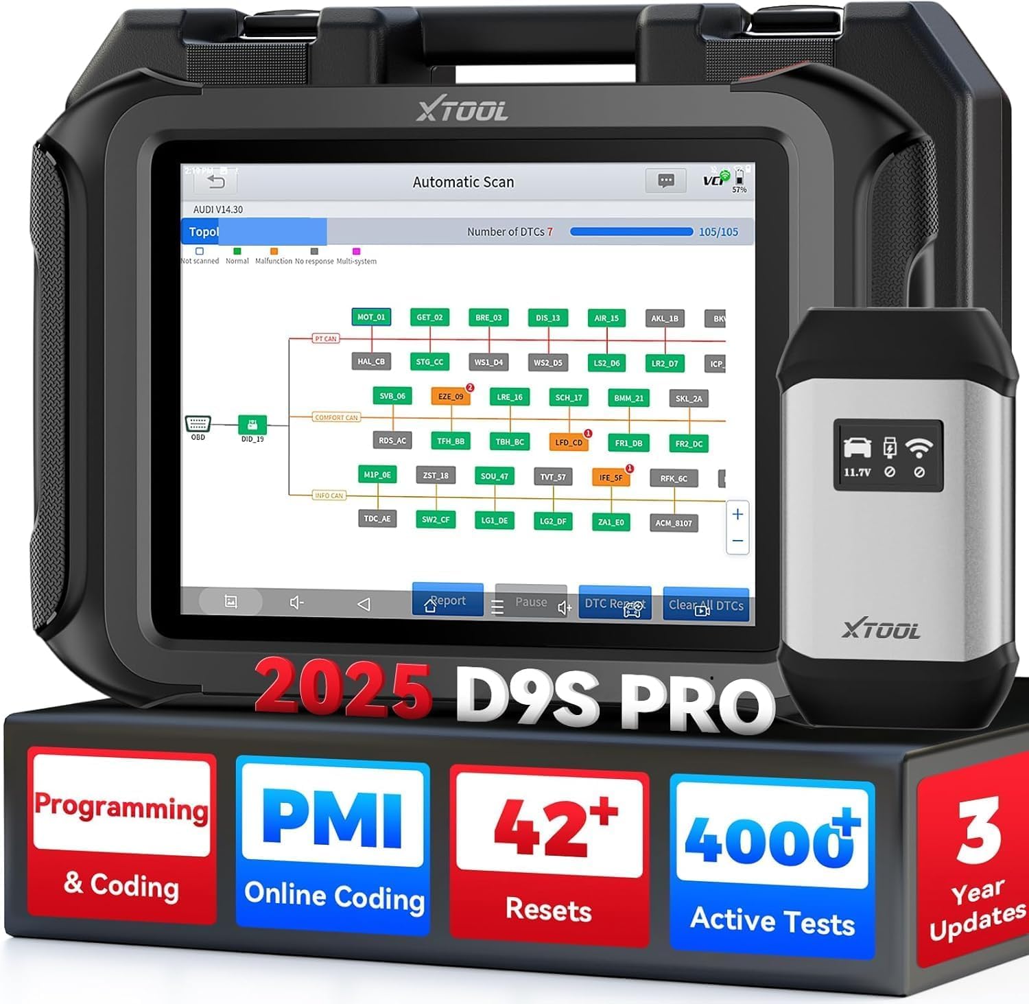 Scanner Diagnostic Bidirectionnel XTOOL D9S PRO - Mise à Jour 3 Ans, Garantie 2 Ans